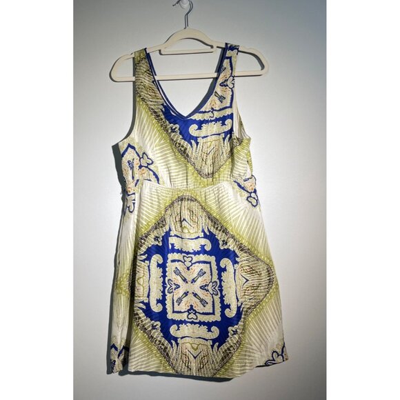 Edme & Esyllte Silk Sleeveless Geometric Print Dress S Green & Blue size Large - Picture 2 of 6